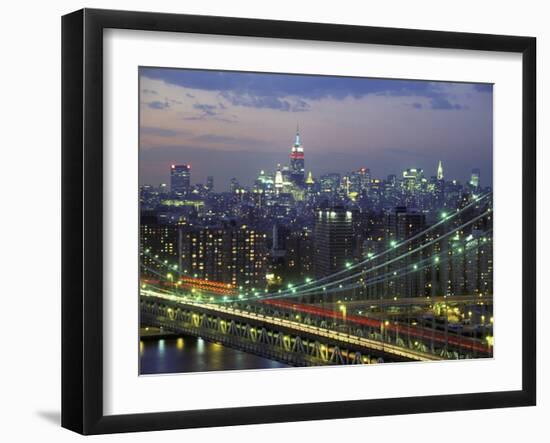 Manhattan Bridge and Skyline at Night-Michel Setboun-Framed Premium Photographic Print