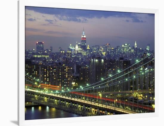 Manhattan Bridge and Skyline at Night-Michel Setboun-Framed Photographic Print