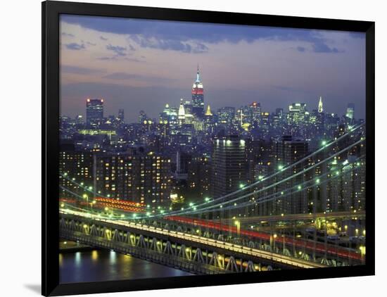 Manhattan Bridge and Skyline at Night-Michel Setboun-Framed Photographic Print