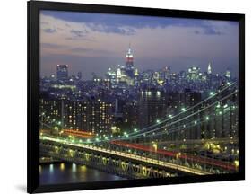 Manhattan Bridge and Skyline at Night-Michel Setboun-Framed Photographic Print