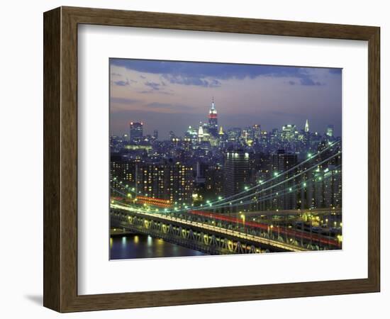 Manhattan Bridge and Skyline at Night-Michel Setboun-Framed Photographic Print