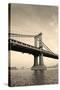 Manhattan Bridge Black and White over East River Viewed from New York City Lower Manhattan Waterfro-Songquan Deng-Stretched Canvas