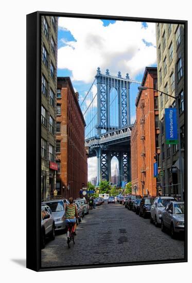 Manhattan Bridge DUMBO Brooklyn Cobblestone Street Photo Poster-null-Framed Stretched Canvas