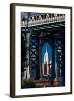 Manhattan Bridge frames Empire State Building, NY NY-null-Framed Photographic Print