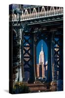 Manhattan Bridge frames Empire State Building, NY NY-null-Stretched Canvas