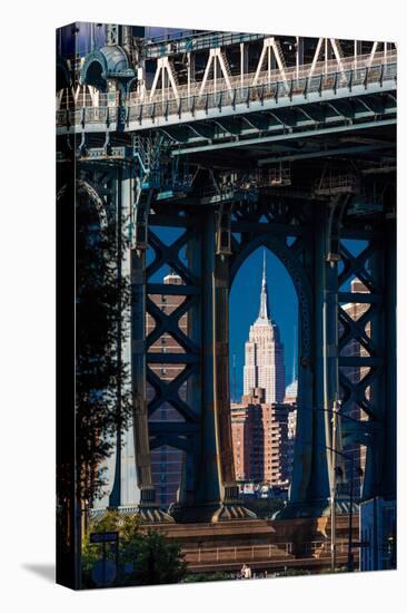 Manhattan Bridge frames Empire State Building, NY NY-null-Stretched Canvas