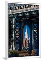 Manhattan Bridge frames Empire State Building, NY NY-null-Framed Premium Photographic Print