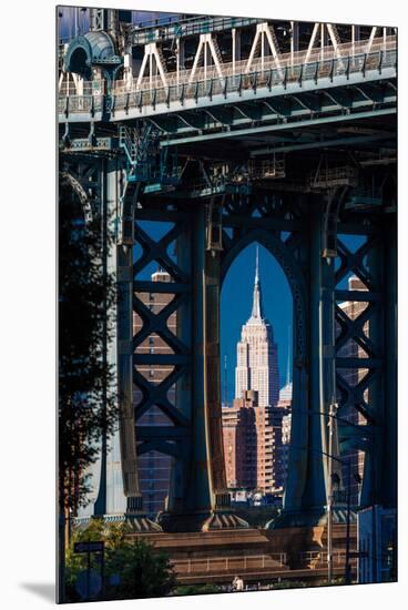 Manhattan Bridge frames Empire State Building, NY NY-null-Mounted Premium Photographic Print