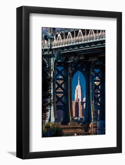 Manhattan Bridge frames Empire State Building, NY NY-null-Framed Photographic Print