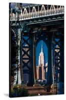 Manhattan Bridge frames Empire State Building, NY NY-null-Stretched Canvas