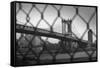 Manhattan Bridge in Black and White Through Chain Fence-null-Framed Stretched Canvas