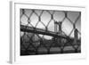 Manhattan Bridge in Black and White Through Chain Fence-null-Framed Photo