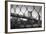 Manhattan Bridge in Black and White Through Chain Fence-null-Framed Photo