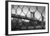 Manhattan Bridge in Black and White Through Chain Fence-null-Framed Photo