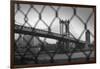 Manhattan Bridge in Black and White Through Chain Fence-null-Framed Photo