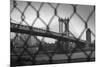 Manhattan Bridge in Black and White Through Chain Fence-null-Mounted Photo