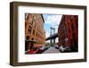 Manhattan Bridge Seen from a Red Brick Buildings in Brooklyn Street in Perspective, New York, Usa.-Youproduction-Framed Photographic Print