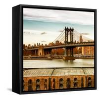 Manhattan Bridge with the Empire State Building at Sunset from Brooklyn-Philippe Hugonnard-Framed Stretched Canvas