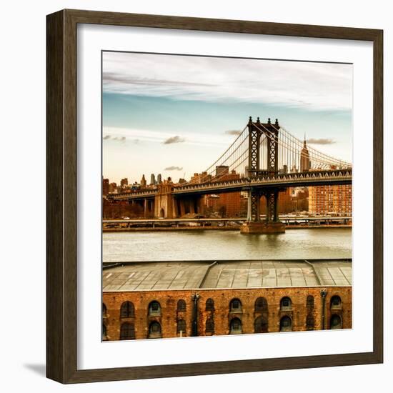 Manhattan Bridge with the Empire State Building at Sunset from Brooklyn-Philippe Hugonnard-Framed Photographic Print