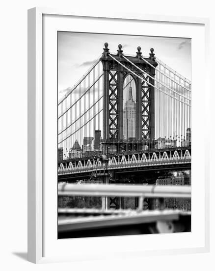 Manhattan Bridge with the Empire State Building Center from Brooklyn Bridge-Philippe Hugonnard-Framed Photographic Print