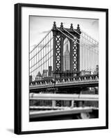 Manhattan Bridge with the Empire State Building Center from Brooklyn Bridge-Philippe Hugonnard-Framed Premium Photographic Print