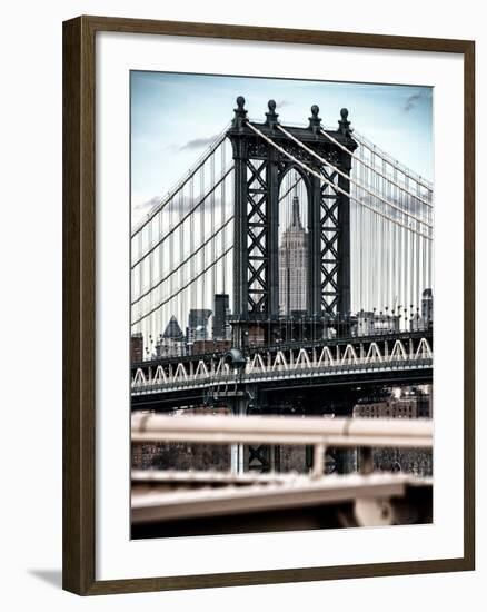 Manhattan Bridge with the Empire State Building Center from Brooklyn Bridge-Philippe Hugonnard-Framed Photographic Print