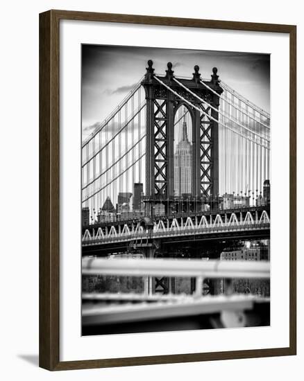 Manhattan Bridge with the Empire State Building Center from Brooklyn Bridge-Philippe Hugonnard-Framed Photographic Print