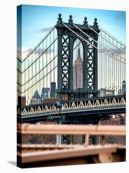 Manhattan Bridge with the Empire State Building Center from Brooklyn Bridge-Philippe Hugonnard-Stretched Canvas