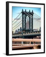 Manhattan Bridge with the Empire State Building Center from Brooklyn Bridge-Philippe Hugonnard-Framed Photographic Print