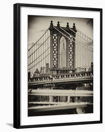 Manhattan Bridge with the Empire State Building Center from Brooklyn Bridge-Philippe Hugonnard-Framed Photographic Print