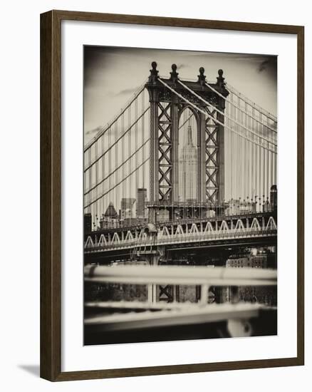 Manhattan Bridge with the Empire State Building Center from Brooklyn Bridge-Philippe Hugonnard-Framed Photographic Print