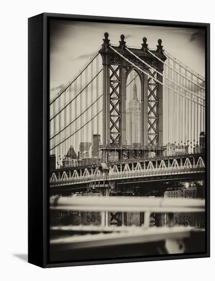 Manhattan Bridge with the Empire State Building Center from Brooklyn Bridge-Philippe Hugonnard-Framed Stretched Canvas