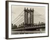 Manhattan Bridge with the Empire State Building Center from Brooklyn Bridge-Philippe Hugonnard-Framed Photographic Print