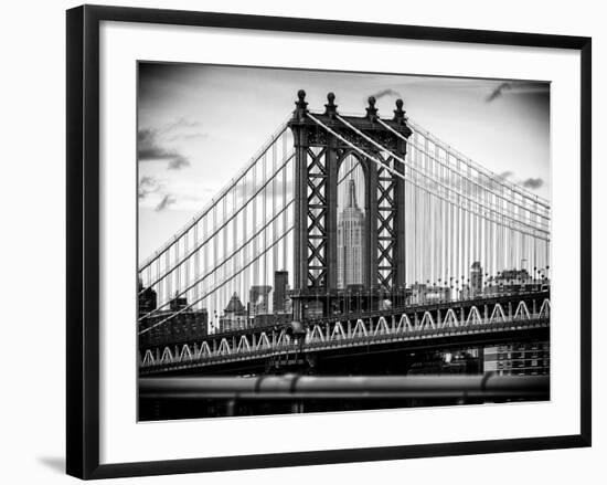 Manhattan Bridge with the Empire State Building Center from Brooklyn Bridge-Philippe Hugonnard-Framed Photographic Print