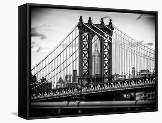 Manhattan Bridge with the Empire State Building Center from Brooklyn Bridge-Philippe Hugonnard-Framed Stretched Canvas