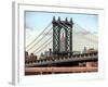 Manhattan Bridge with the Empire State Building Center from Brooklyn Bridge-Philippe Hugonnard-Framed Photographic Print