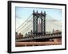 Manhattan Bridge with the Empire State Building Center from Brooklyn Bridge-Philippe Hugonnard-Framed Photographic Print