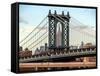 Manhattan Bridge with the Empire State Building Center from Brooklyn Bridge-Philippe Hugonnard-Framed Stretched Canvas