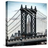 Manhattan Bridge with the Empire State Building Center from Brooklyn Bridge-Philippe Hugonnard-Stretched Canvas