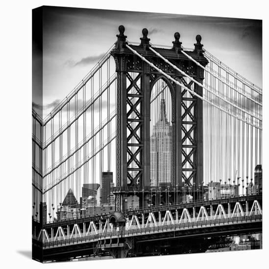 Manhattan Bridge with the Empire State Building Center from Brooklyn Bridge-Philippe Hugonnard-Stretched Canvas