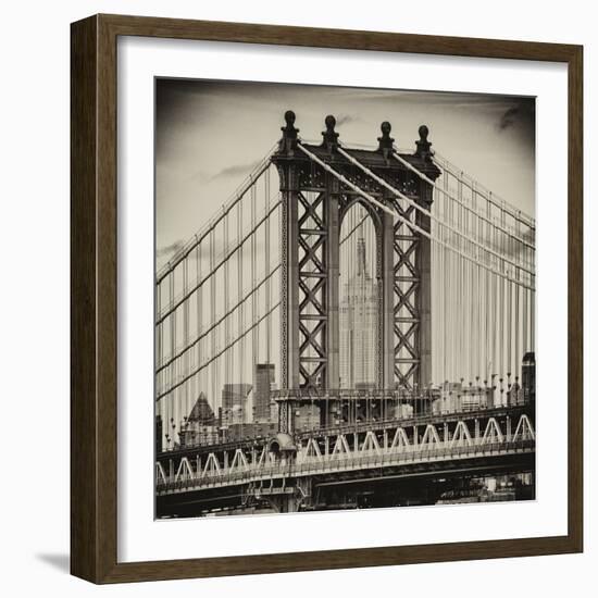 Manhattan Bridge with the Empire State Building Center from Brooklyn Bridge-Philippe Hugonnard-Framed Photographic Print