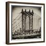 Manhattan Bridge with the Empire State Building Center from Brooklyn Bridge-Philippe Hugonnard-Framed Photographic Print