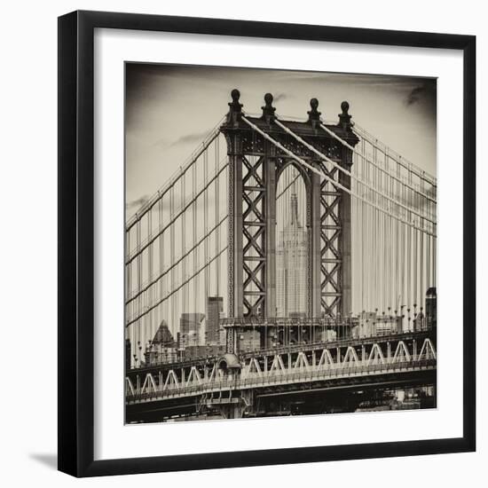 Manhattan Bridge with the Empire State Building Center from Brooklyn Bridge-Philippe Hugonnard-Framed Photographic Print