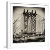 Manhattan Bridge with the Empire State Building Center from Brooklyn Bridge-Philippe Hugonnard-Framed Photographic Print