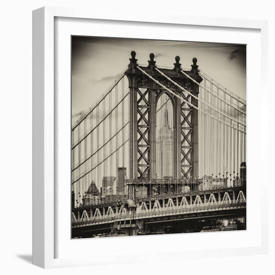 Manhattan Bridge with the Empire State Building Center from Brooklyn Bridge-Philippe Hugonnard-Framed Photographic Print