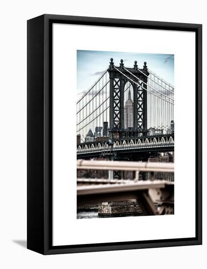 Manhattan Bridge with the Empire State Building Center from Brooklyn Bridge-Philippe Hugonnard-Framed Stretched Canvas