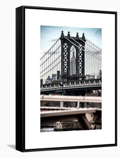 Manhattan Bridge with the Empire State Building Center from Brooklyn Bridge-Philippe Hugonnard-Framed Stretched Canvas