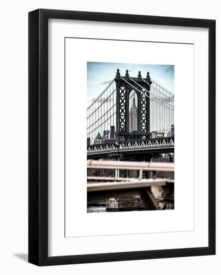 Manhattan Bridge with the Empire State Building Center from Brooklyn Bridge-Philippe Hugonnard-Framed Art Print