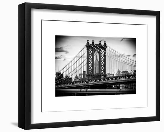 Manhattan Bridge with the Empire State Building Center from Brooklyn Bridge-Philippe Hugonnard-Framed Art Print