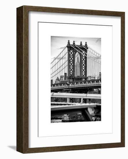 Manhattan Bridge with the Empire State Building Center from Brooklyn Bridge-Philippe Hugonnard-Framed Art Print